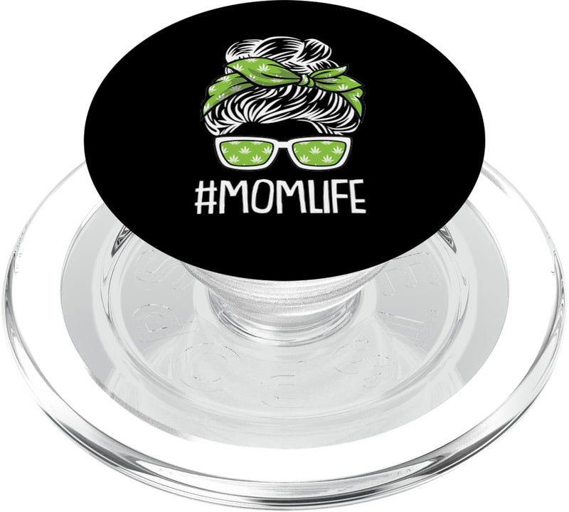 Phone grip with '#MomLife' design on a black background